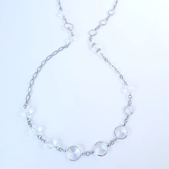 Ann Taylor Lucite Clear Stone Layer Link Toggle Necklace NWOT $59.50 - Picture 9 of 11